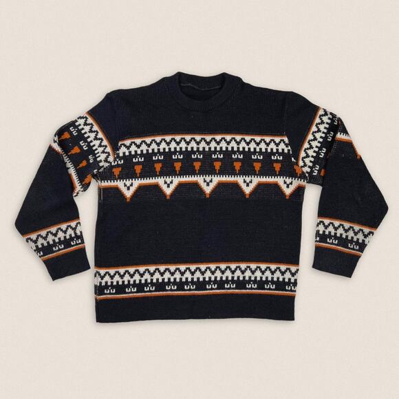 Vintage Other - Vintage Grandpa Sweater Fair Isle Black Mock Neck Size Medium